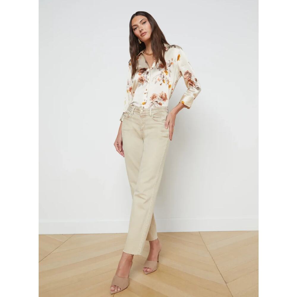 L’agence Milana Stovepipe Mid-Rise Straight Leg Jeans Beige Women's Size 25